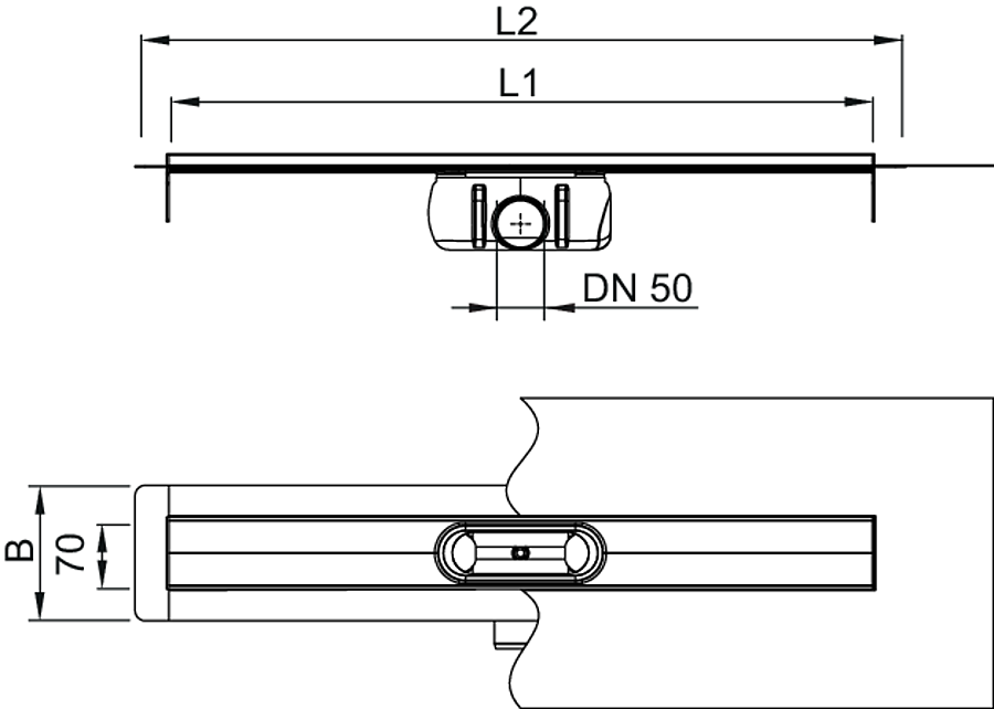 ACO ShowerDrain Cplus PU50 Podlah Priruba Vykres