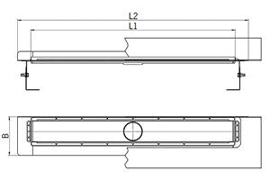 ShowerDrain M+ Duschrinne mit Wandaufkantung Technische Zeichnung